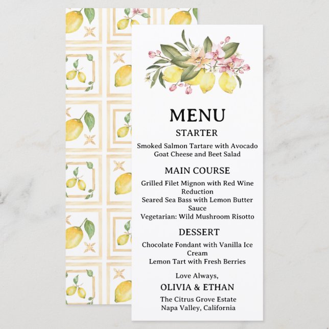 Boda de Limón  Menú de Desayuno Nupcial con Cítric (Anverso / Reverso)