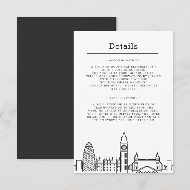 Boda de Londres | Tarjeta de detalles de un solo i (Anverso / Reverso)