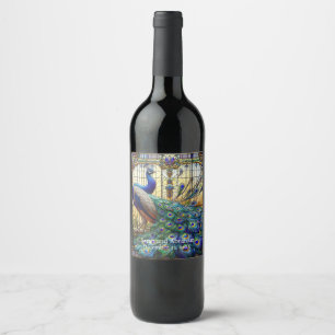 Boda de Lujo: Etiquetas de Vino de Pavos Reales de