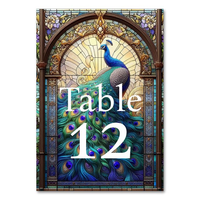Boda de Lujo: Números de Mesa de Pavo Real (Anverso)