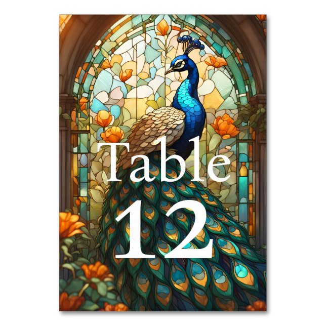 Boda de Lujo: Números de Mesa de Pavo Real (Anverso)