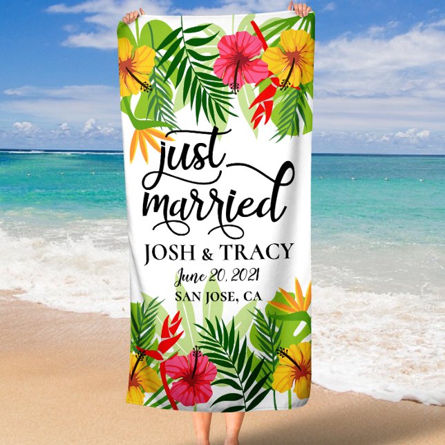 Boda de luna de miel recién casada (Tropical Just Married Honeymoon Wedding Bath Towel)