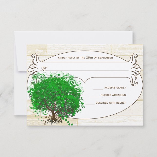 Boda de Madera de Árbol de Hojas de Esmeralda RSVP (Anverso)