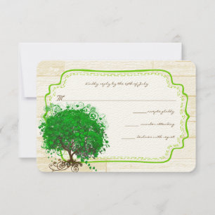 Boda de Madera de Árbol de Hojas de Esmeralda RSVP