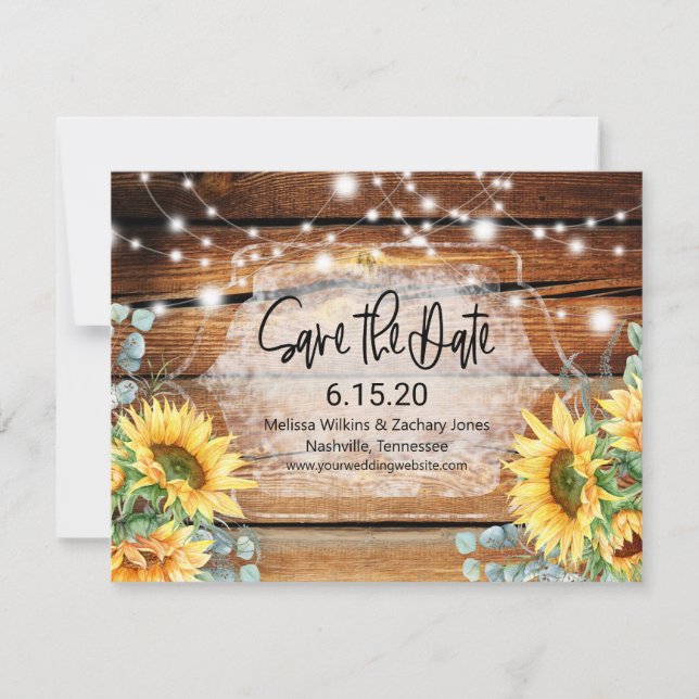 Boda de madera de girasol Guardar la invitación a  (Anverso)