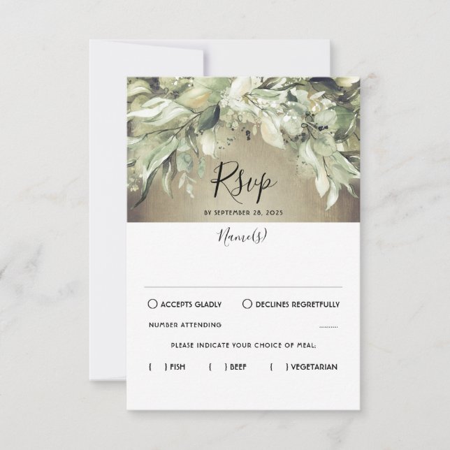 Boda de Madera Rústica y de Verdor RSVP (Anverso)
