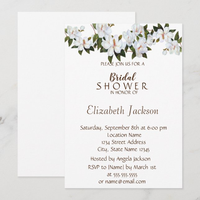 Boda de Magnolia Blanca Invitación de Desayuno (Anverso / Reverso)