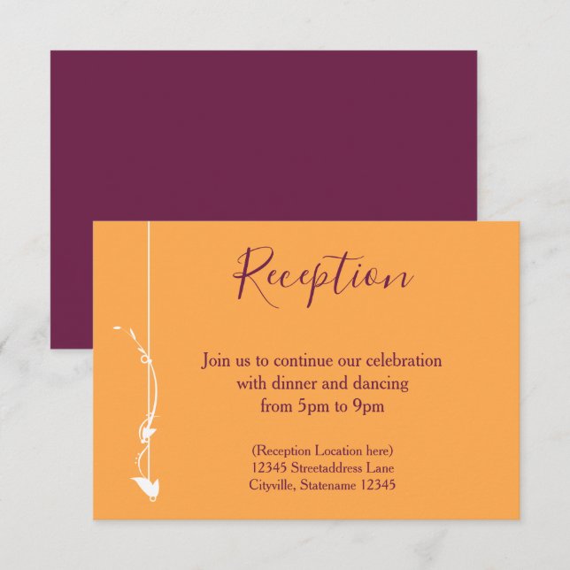 Boda de Mango y Púrpura | Tarjeta de Recepción (Anverso / Reverso)