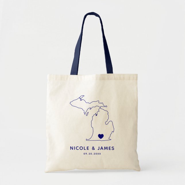 Boda de Mapa de Michigan: Tote de la bolsa de bien (Frente)