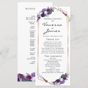 Boda de marco geométrico con Rosa floral púrpura