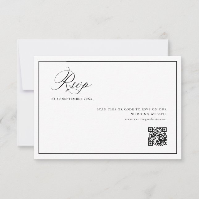 boda de marco negro simple código QR tarjeta RSVP (Anverso)