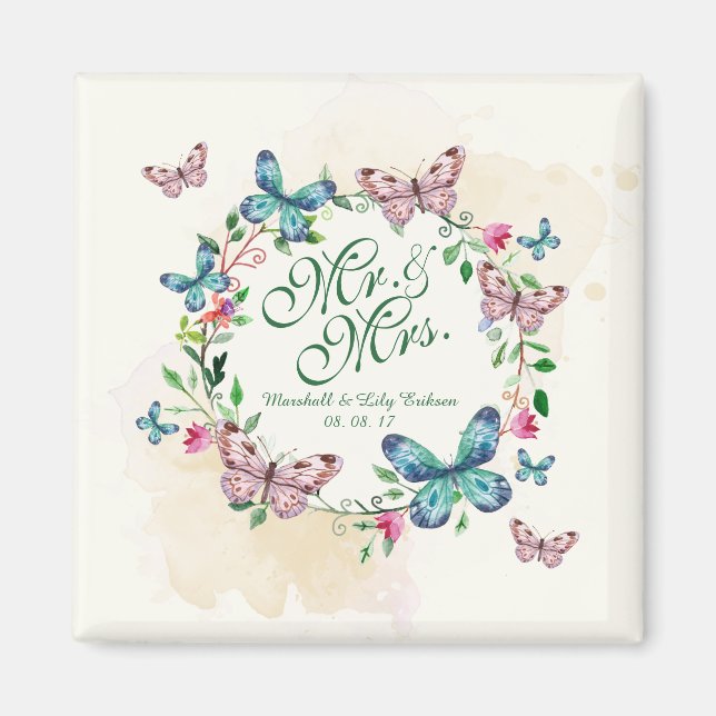 Boda de mariposa de mariposa personalizada | Imán (Frente)