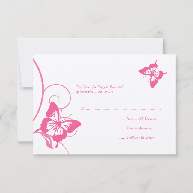 Boda de mariposa rosa y blanca RSVP (Anverso)