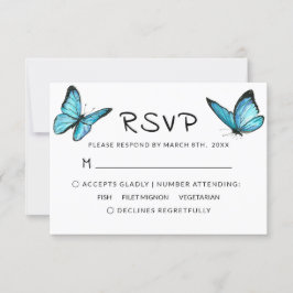 Boda de mariposas de color azul de agua clara RSVP