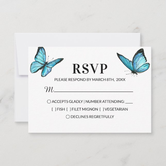 Boda de mariposas de color azul RSVP (Anverso)