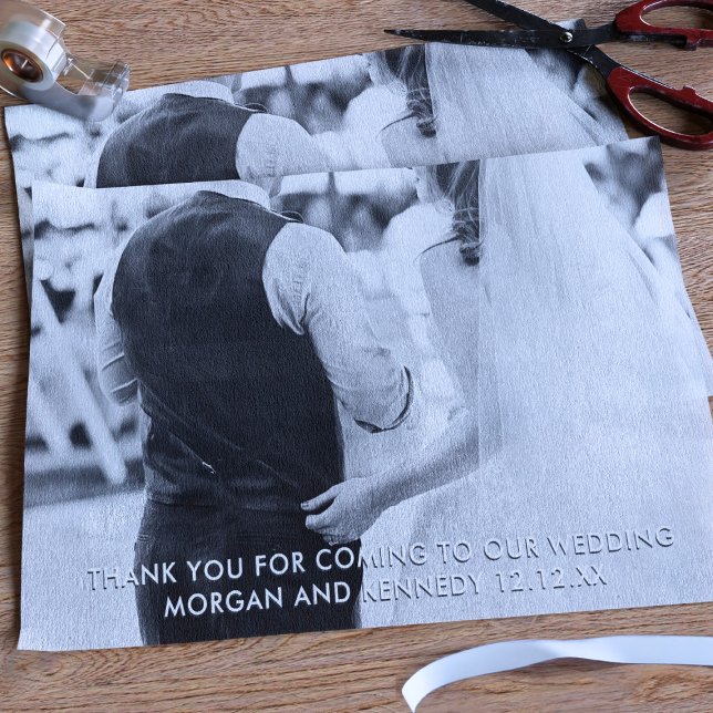 Boda de mensajes de agradecimiento Papel de té fot (Add a short message and your photo to this wedding thank you tissue paper)