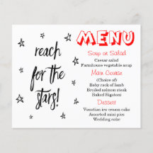 Boda de menú rojo, negro y blanco Stars Love Quote