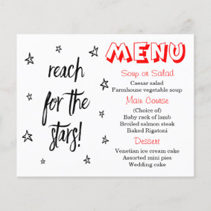 Boda de menú rojo, negro y blanco Stars Love Quote