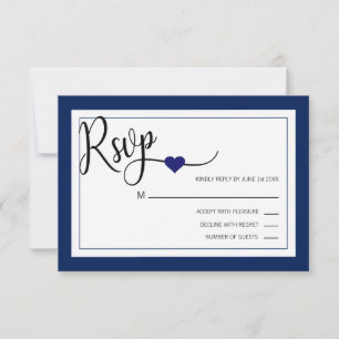Boda de menú RSVP en blanco y azul de la marina mo
