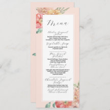 Boda de menú Verano Florals Watercolor Recepción