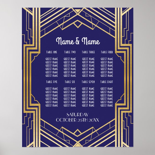 Boda de mesa Gatsby Art Deco Asientos Posters de l (Frente)