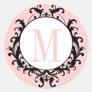 Boda de Moda rosa Etiqueta de Damasco Monograma M