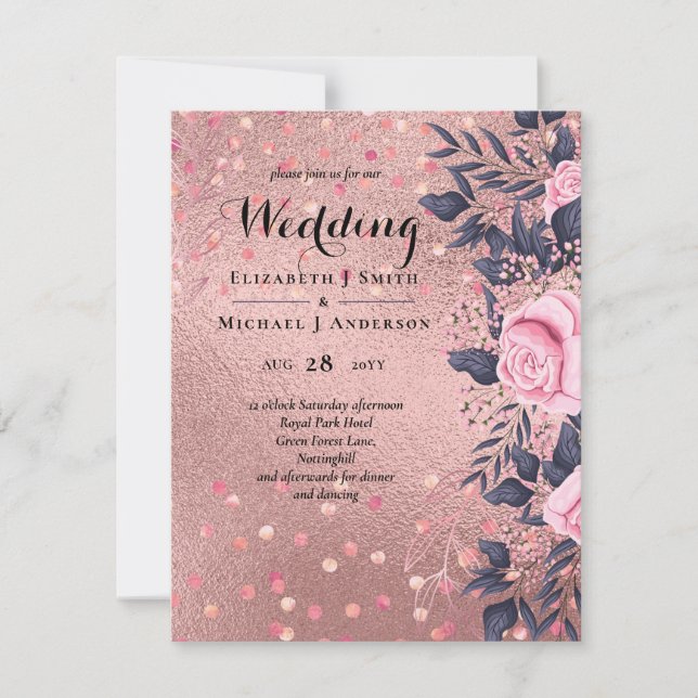 Boda de moda ROSEGOLD Purpurina de la marina rosad (Anverso)