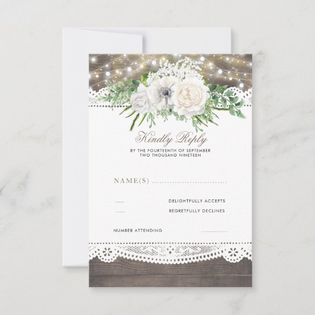 Boda de Moda Rústica Floral Blanca RSVP (Anverso)