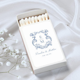 Boda de Monograma Crest Barroco Vintage Azul