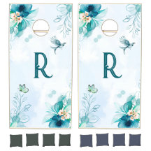 Boda de monograma de acuarela verde azulada y acuá