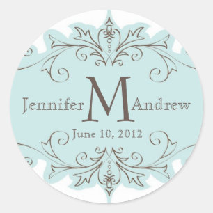 Boda de Monograma de Blue Taupe Swirl Pegatinas de