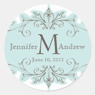 Boda de Monograma de Blue Taupe Swirl Pegatinas de