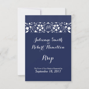 Boda de monograma de canto azul de la marina RSVP
