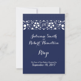 Boda de monograma de canto azul de la marina RSVP