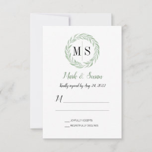 Boda de monograma de la corona verde RSVP