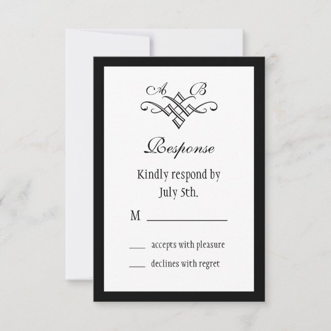 Boda de Monograma Moderno RSVP en Blanco (Anverso)