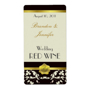 Boda de monograma negro y arena Mini etiquetas de 