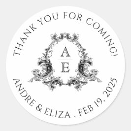 Boda de Monograma Negro y Blanco Gracias Pegatina