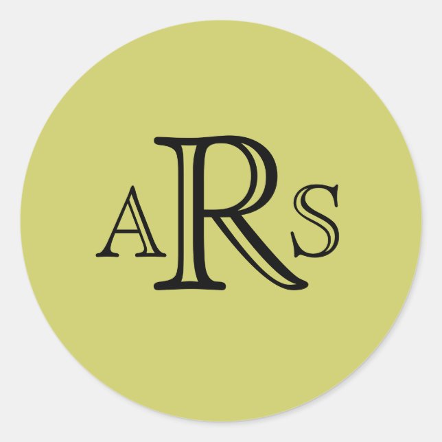 Boda de monograma Pegatina verde inicial (Anverso)