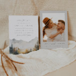 Boda De Montaña Guardar La Invitación De Fecha<br><div class="desc">Esta es una boda de montaña salvo la invitación de cita que incluye una hermosa escena de la montaña de la cascada de agua y un elegante emparejamiento de fuentes. Edite la mayoría de las* palabras y todos los colores excepto el color de la escena de la montaña acuarela. *...</div>