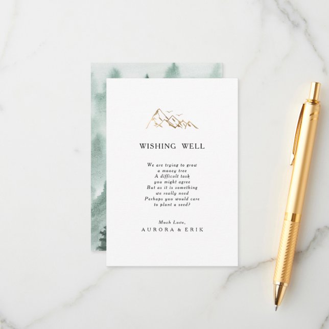 Boda de montaña verde y dorada con tarjeta de pozo (Anverso/Reverso In Situ)