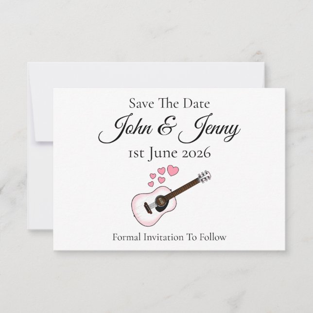 Boda De Músico De Guitarra Acústica Salva La Fecha (Anverso)
