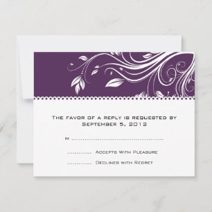Boda de naves moradas y blancas con flores RSVP