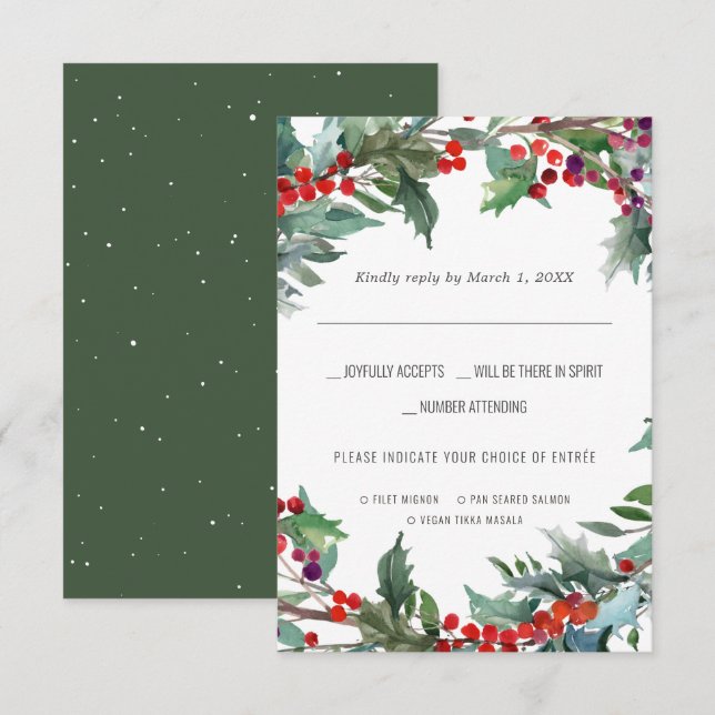 Boda de Navidad | RSVP acuarela con elección de co (Anverso / Reverso)