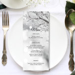 Boda de Nieve Winter Wonderland MENU<br><div class="desc">Elegantes cartas personalizadas para la recepción de tu boda. Añádelos a cada plato de invitados. Rama de nieve blanca plateada de invierno. Perfecto para esa rústica boda de invierno. Obtén todos los elementos coincidentes en la colección de bodas 'LAUREN'.</div>