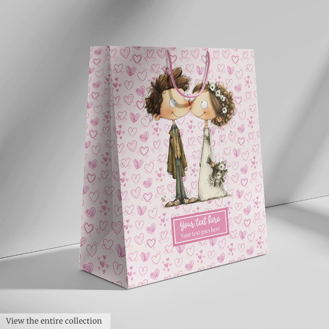 Boda de nombre personalizado Bolsa de regalo Diseñ (Custom Name Wedding Gift Bag Quirky Design)