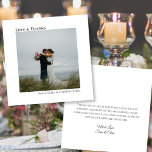 Boda de notas y foto de amor blanco minimalista<br><div class="desc">Estas simples tarjetas de agradecimiento boda presentan un diseño minimalista con tu foto en un fondo blanco. El pie de foto justificado de la izquierda en la parte delantera dice Amor y Gracias, con sus nombres justificados a continuación, dando a la tarjeta un aspecto moderno y simétrico. La parte trasera...</div>