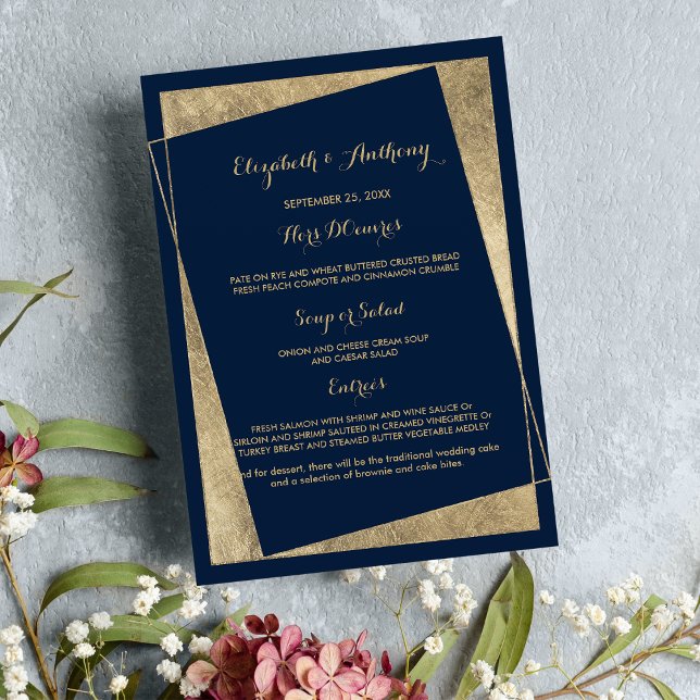 Boda de oro azul marino geométrico moderno Menú (Modern geometric navy blue gold Wedding Menu)