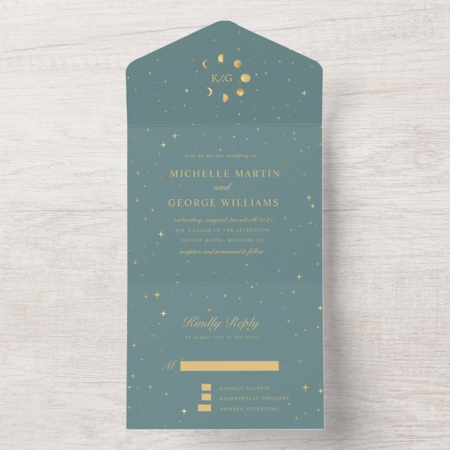 Boda De Oro Celestial Todo En Una Invitación (Interior)