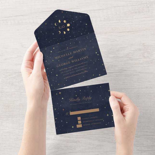 Boda De Oro Celestial Todo En Una Invitación (desgarro)
